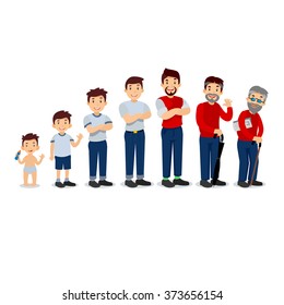 Generations man. People generations at different ages. All age categories - infancy, childhood, adolescence, youth, maturity, old age. Stages of development.  svg