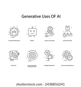 Iconos vectoriales de aplicaciones de IA generativas que liberan potencial creativo
