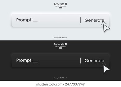 Generative AI bar, black and white color. Artificial intelligence and Machine learning technology concept. AI enters by command prompt to generate ideas. Neumorphism style. Vector illustration.
