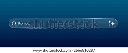 Generative AI bar in Liquid glass style. Artificial intelligence concept. Search and analysis by AI. Chatbot and Assistant. Modern web user interface element for UI UX design. Vector illustration.