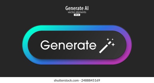 Generative AI black button. Press the button to create ideas. Flat design style for apps, websites, and Interfaces. Artificial intelligence technology. Vector illustration.