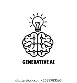 Generative AI Brain Icon with Glowing Pathways and Hovering Light Bulb Representing Creativity and Innovation