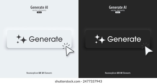 IA generativo Botón. Botón blanco y negro. Inteligencia artificial y concepto de aprendizaje automático. La IA entra por Instrucción de mando para generar ideas. Chatea con AI. UI UX diseño, Ilustración vectorial.