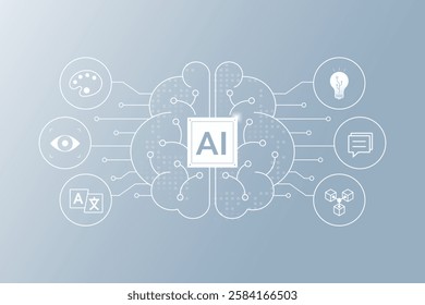 Generative AI concept, Artificial intelligence AI brain. Technology related to artificial intelligence, idea, content generator illustration.