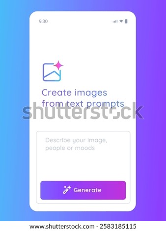 generative AI create image with artificial intelligence user interface application mobile smartphone app create graphic art from text prompt button form