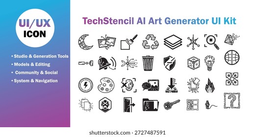 Icono de Vector de creación de arte digital y IA generativo en estilo de plantilla tecnológica