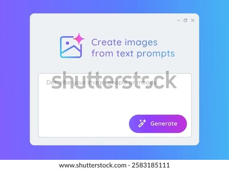Generative AI generate create image photo with artificial intelligence user interface application bright gradient create graphic art from text prompt button form