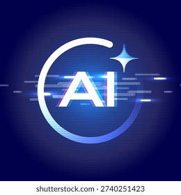Generative AI icon with circular motion and glowing AI text. Concept of artificial intelligence image generation, creative automation and modern technology.