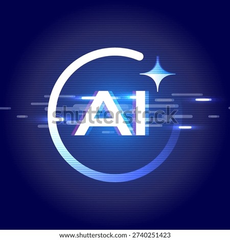 Generative AI icon with circular motion and glowing AI text. Concept of artificial intelligence image generation, creative automation and modern technology.