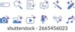 Generative AI icon logo symbol, Artificial intelligence sign, It included music generated, image generate, magic, sparkle stars and more icons. 