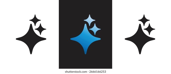 Generative AI  icon And magic sparkle stars blue and black symbol , Artificial intelligence sign. Vector ai generated icon  Set Collection