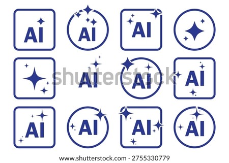 Generative AI icon with magic sparkle stars symbol , Artificial intelligence sign. Set of AI, Artificial intelligence symbol icon. Generative ai sparkle icon set. vector illustration on white background.