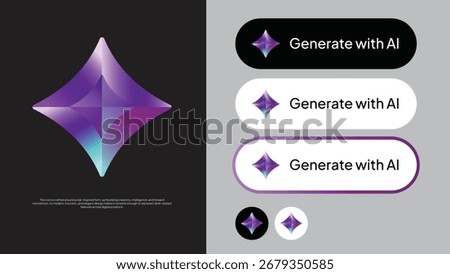 Generative AI, AI icon, Modern trendy icon, Button for website, Icon for app, Active buttons, Futuristic design, UI UX element, Digital product, Vector illustration, Technology symbol