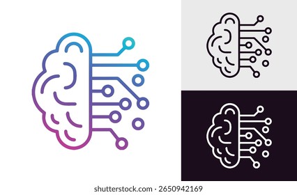 Inteligência Artificial AI Chip no cérebro humano. Ícone de Inteligência Artificial com Aprendizagem de Máquina, Habilidades Digitais, IA Gerativa, Tecnologia de IA, Algoritmo, Inteligência Virtual e Tecnologia Futura