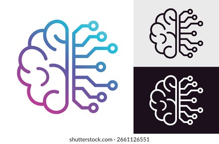 Inteligência Artificial AI Chip E Circuitos No Cérebro. Um Conjunto De Projetos Criativos De Cérebros E Circuitos Que Representam Inteligência Artificial E Inovação Digital