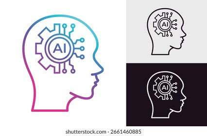 Inteligência Artificial AI Chip E Circuitos No Cérebro. Um Conjunto De Projetos Criativos De Cérebros E Circuitos Que Representam Inteligência Artificial E Inovação Digital