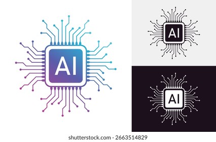Inteligência artificial Estilo de linhas de circuito Ai. Design de aprendizado de máquina. Tecnologia digital de rede inteligente. IA Ilustração vetorial