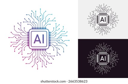 Inteligência artificial Estilo de linhas de circuito Ai. Design de aprendizado de máquina. Tecnologia digital de rede inteligente. IA Ilustração vetorial