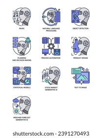 Generative ai icon set, filled outline style