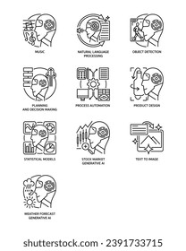 Generative ai icon set, outline style