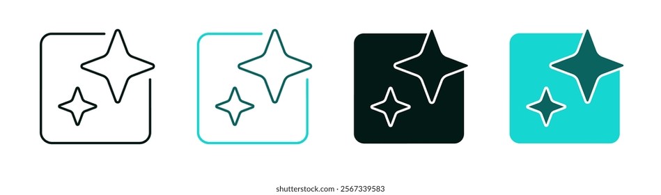 Generative AI icon. Stars and square logo for web or app. AI generate button. Artificial intelligence tool, AI application, text generation or prompt concept. Generated sign. Editable vector stroke.