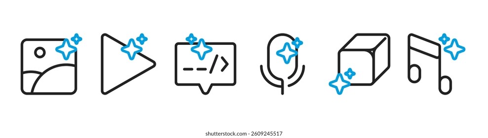 Generative AI Icons Set for Image Audio Video Text and 3D Content