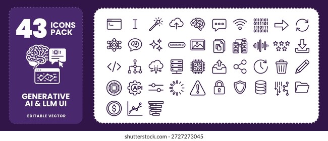 Generative AI- und LLM-UI-Symbole setzen Vektor-Machine-Learning-Symbole