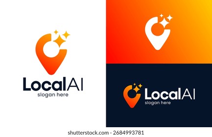 Diseño de logo de Ai Generative. Icono de punto de pin con Diseño gráfico de estrellas brillantes mágicas. símbolos de Locación. Inteligencia artificial símbolo icono elemento para App y Web