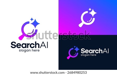 Generative Ai logo design. Search icon with magic sparkle stars graphic design. magnifying glass symbols. Artificial intelligence symbol icon element for app and web
