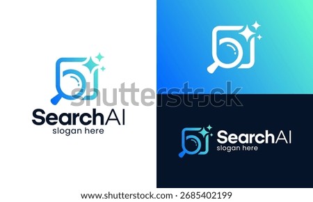 Generative Ai logo design. Search icon with magic sparkle stars graphic design. magnifying glass symbols. Artificial intelligence symbol icon element for app and web