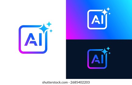 Generative Ai logo design. sparkling star graphic design with AI in square button. Artificial intelligence symbol icon element for app and web