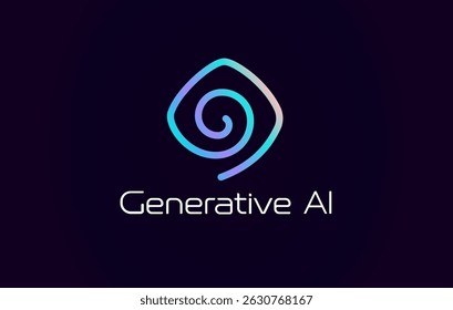 Generative AI logo with glowing spiral shape, gradient lines, modern tech feel. Funnel Icon for AI branding, tech startups, neural network apps. Futuristic abstract symbol. Vector illustration