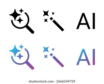 Ícone de logotipo de IA generativa com estrela cintilante com botão quadrado. conceito de Inteligência artificial e Aprendizagem de máquina para aplicativo e web.