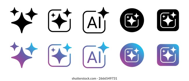 Generative AI logo icon with sparkle star with square button. concept of Artificial intelligence and Machine learning for app and web.