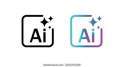 Ícone de logotipo de IA geral com ícone de estrela e quadrado. Inteligência artificial e conceito de ícone de sinal de aprendizado de máquina. Ferramentas para gerar do texto. Elemento de ícone para aplicativo e Web.
