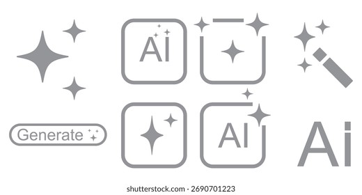 Generatives KI-Logo-Symbol mit Stern- und Quadrat-Symbol. Künstliche Intelligenz und maschinelles Lernen kennzeichnen das Symbolkonzept. Tools zum Generieren aus dem Text. Icon-Element für App und Web.