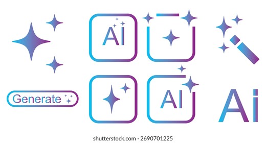 Generative AI logo icon with star and square icon. Artificial intelligence and Machine learning sign icon concept. Tools for generate from the text. Icon element for app and web.