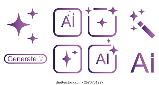 Ícone de logotipo de IA geral com ícone de estrela e quadrado. Inteligência artificial e conceito de ícone de sinal de aprendizado de máquina. Ferramentas para gerar do texto. Elemento de ícone para aplicativo e Web.