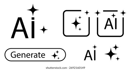 Icono del logotipo del IA generativo con la estrella y el icono cuadrado. Inteligencia artificial y concepto de icono de signo de aprendizaje automático. Herramientas para generar a partir del texto. Elemento de icono para App y Web. Ilustración vectorial.