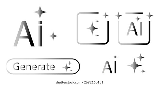 Icono del logotipo del IA generativo con la estrella y el icono cuadrado. Inteligencia artificial y concepto de icono de signo de aprendizaje automático. Herramientas para generar a partir del texto. Elemento de icono para App y Web. Ilustración vectorial.