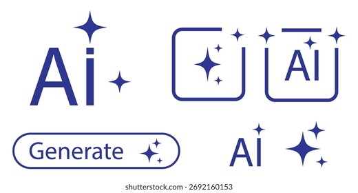 Icono del logotipo del IA generativo con la estrella y el icono cuadrado. Inteligencia artificial y concepto de icono de signo de aprendizaje automático. Herramientas para generar a partir del texto. Elemento de icono para App y Web. Ilustración vectorial.