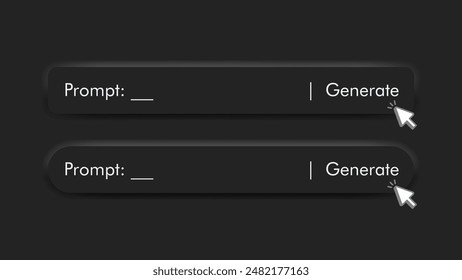 Generativ KI-Eingabeaufforderungsleisten-Benutzeroberfläche auf schwarzem Hintergrund isoliert. Künstliche Intelligenz UI UX Grafikdesign für Website, mobiles App