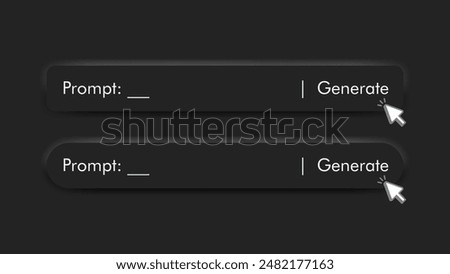 Generative AI prompt bar user interface isolated on black background. Artificial intelligence UI UX graphic design for website, mobile app