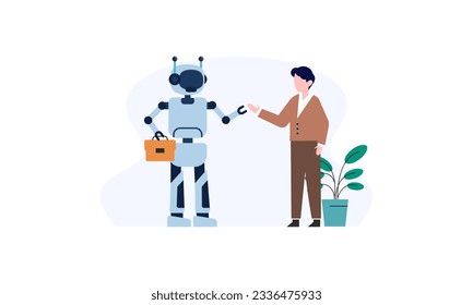 Generative AI robot work in office with people illustration