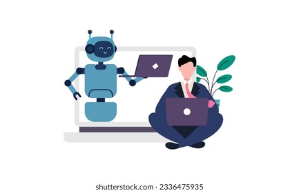 Generative AI robot work in office with people illustration