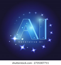 Generative AI technology background with glowing artificial intelligence typography. Creative AI art concept for digital innovation, automation and future design.