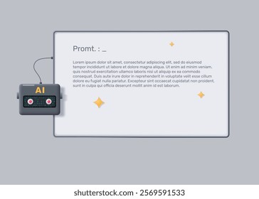 Generative AI template, UI illustration mockup. AI robot connected to frame to display generation process. Vector 3D illustration.