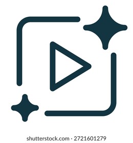 IA generativo Video, movimiento e ícono de contorno de animación. Diseño moderno y minimalista de estilo de línea que representa los medios impulsados por la IA, la creatividad y los conceptos de animación digital.