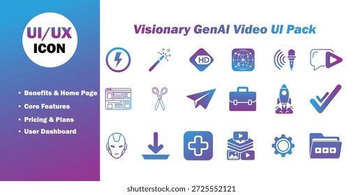 IA generativo Producción de video, edición y conjunto de iconos de Vector técnico
