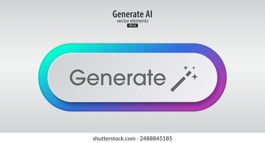 Generative AI white button. Press the button to create ideas. Flat design style for apps, websites, and Interfaces. Artificial intelligence technology. Vector illustration.